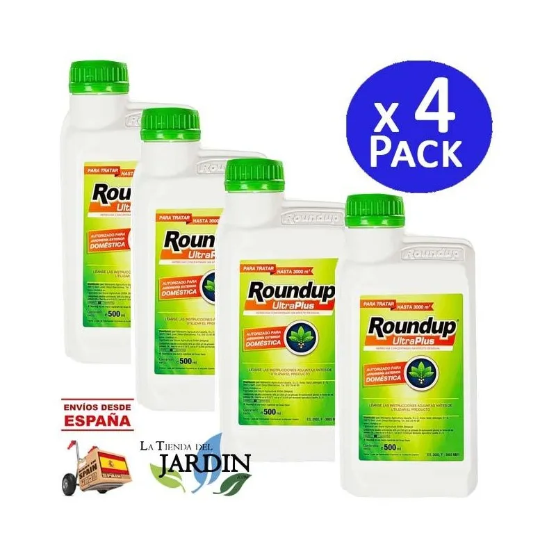 Pack de 4 x Herbicida Roundup UltraPlus 500ml para jardinería exterior