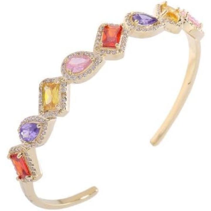 Brazalete Abierto De Moissanita De Cristal De Oro De K Para Mujer