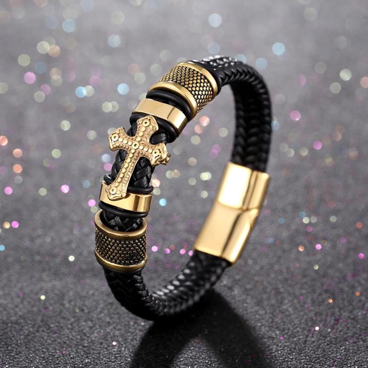 Pulsera De Cuero Trenzada Multicapa Para Hombres Brazaletes Cruzados