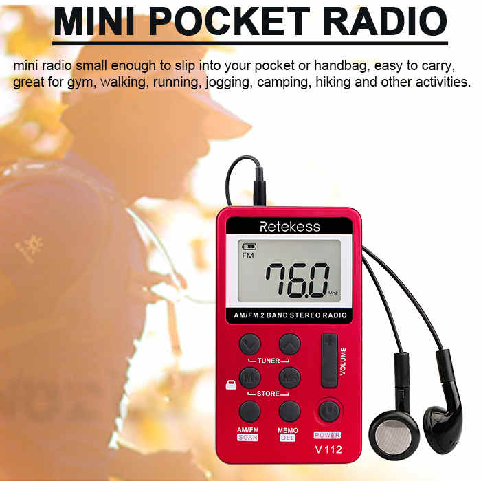 Radio portátil AM FM de dos bandas con reloj despertador y temporizador de  sueño estéreo de sintonización digital con conector para auriculares de 3,5  mm para caminar, trotar, acampar, negro