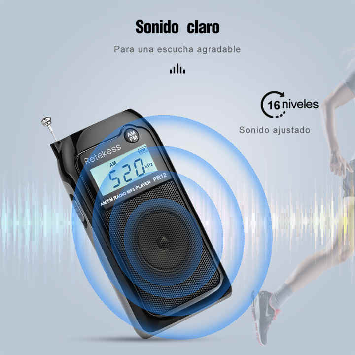 Radio FM de bolsillo, receptor de radio digital portátil, reproductor MP3  Bluetooth con auriculares, pantalla LCD de 1.8 pulgadas, compatible con
