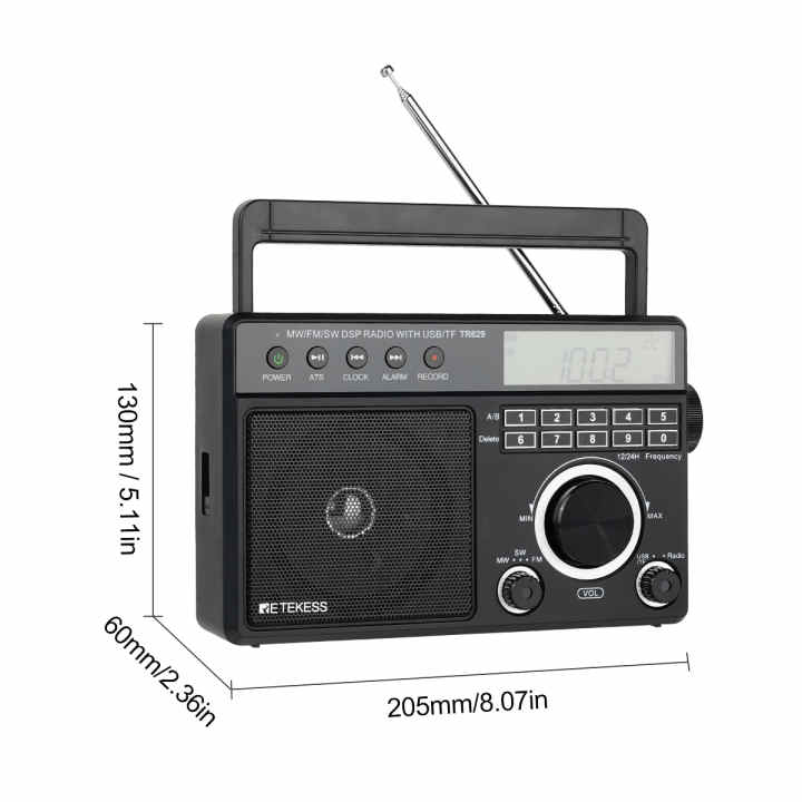 Radio de onda corta, radio digital AM FM, grabación de soporte de radio  recargable, pantalla LCD retroiluminada, temporizador de sueño, altavoz de