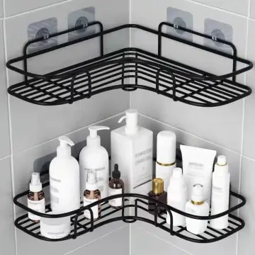 Estantes de baño blancos sin taladro, estante de almacenamiento de esquina  de ducha montado en la pared, organizador de champú, soporte de inodoro a  prueba de óxido - AliExpress
