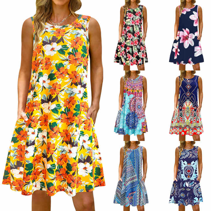 Estampado Colorido Vestido largo con estampado colorido para mujer, ropa informal Bohemia ...