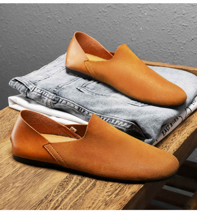 Zapatos planos de cuero genuino para hombre, mocasines informales