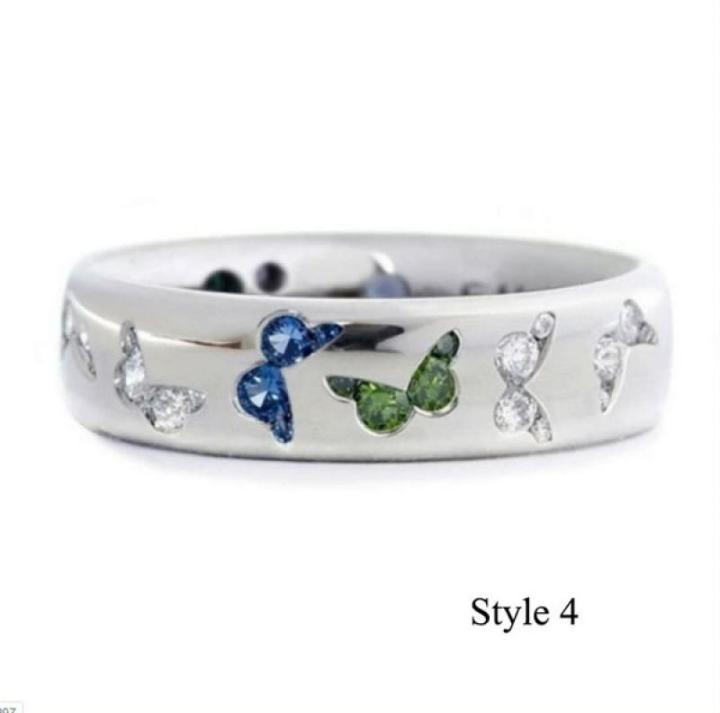 Anillo Mariposa Con Circonitas – Ajustable, Chapado En Oro O Plata, 8 Colores De Piedras, Diseño Envolvente
