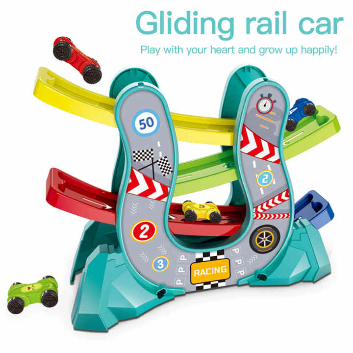 Juguete de rampa de madera para niños pequeños de 3 a 5 años, juguete de  pista de carreras de autos con 4 mini autos, juguetes Montessori para niños  y