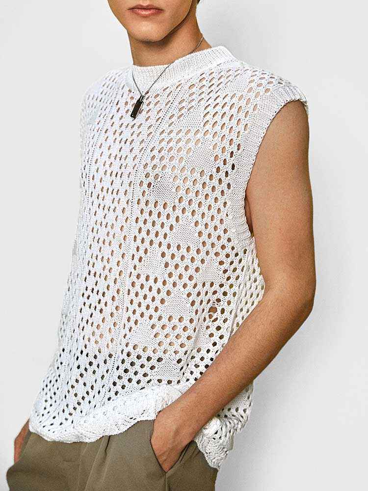 ZAFUL-Camiseta Sin Mangas Lisa Para Hombre, Suéter De Punto Ahuecado