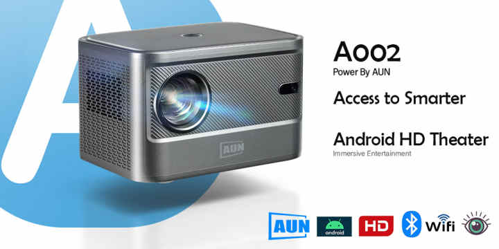 AUN-miniproyector portátil A002 para cine en casa, dispositivo con