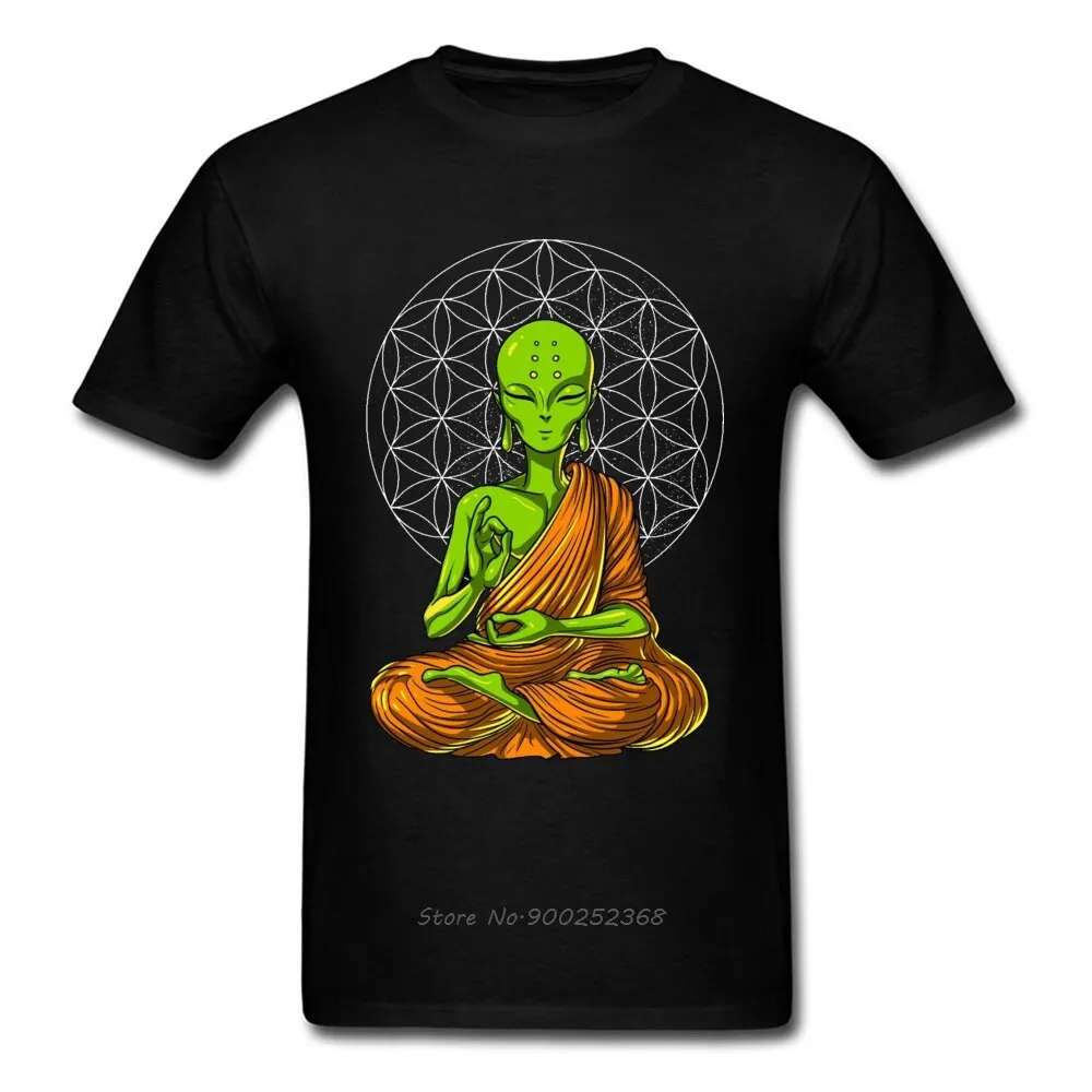 Camisetas de algodón para hombre, prenda de vestir, con estampado de Alien,  Buda, meditación, Día de Acción de Gracias, diseño novedoso, ropa de calle  con Mandala | Miravia