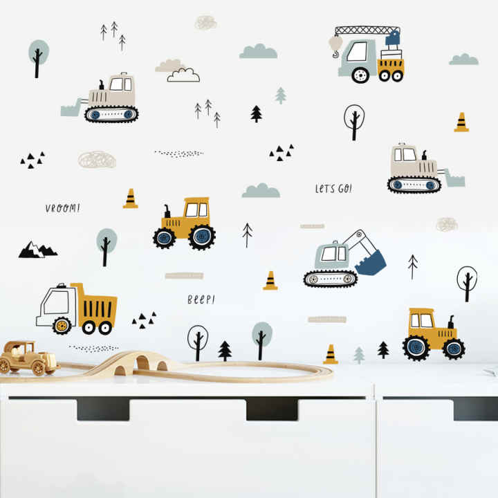 Transporte Guardería Pared Arte Niños Habitación Decoración Construcción Camiones Señales De