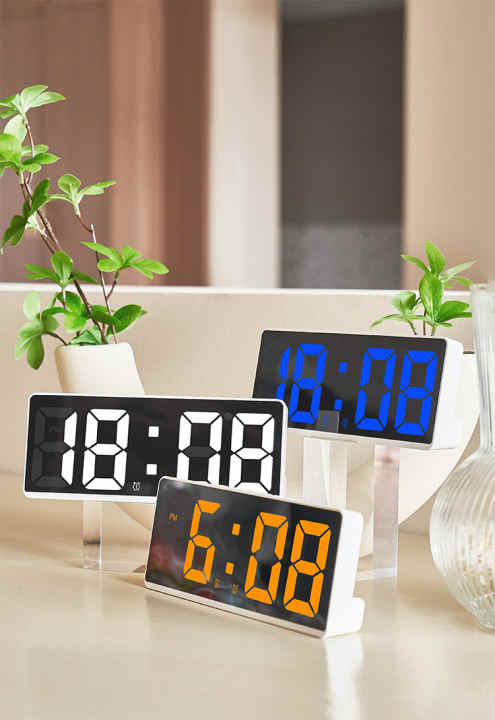 Despertador Digital acrílico/espejo con Control de voz, fuente colorida,  modo nocturno, reloj de mesa, despertador, 12/24H, relojes electrónicos LED