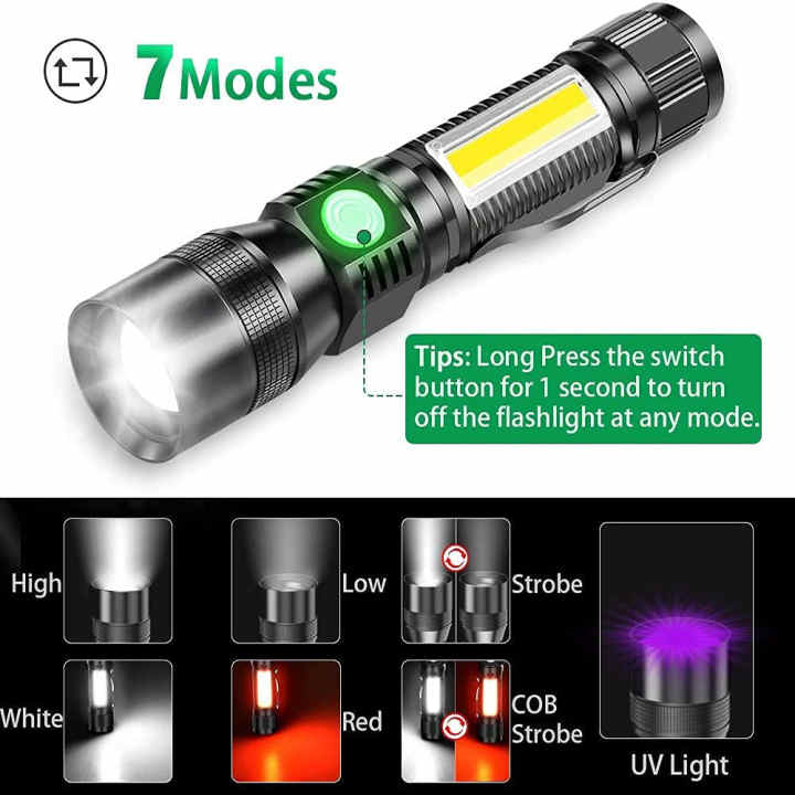 Linterna pequeña Zoomable potente – 1500 mAh 3000 lúmenes linternas  recargables con 8 modos de luz, linternas magnéticas impermeables de mano  para