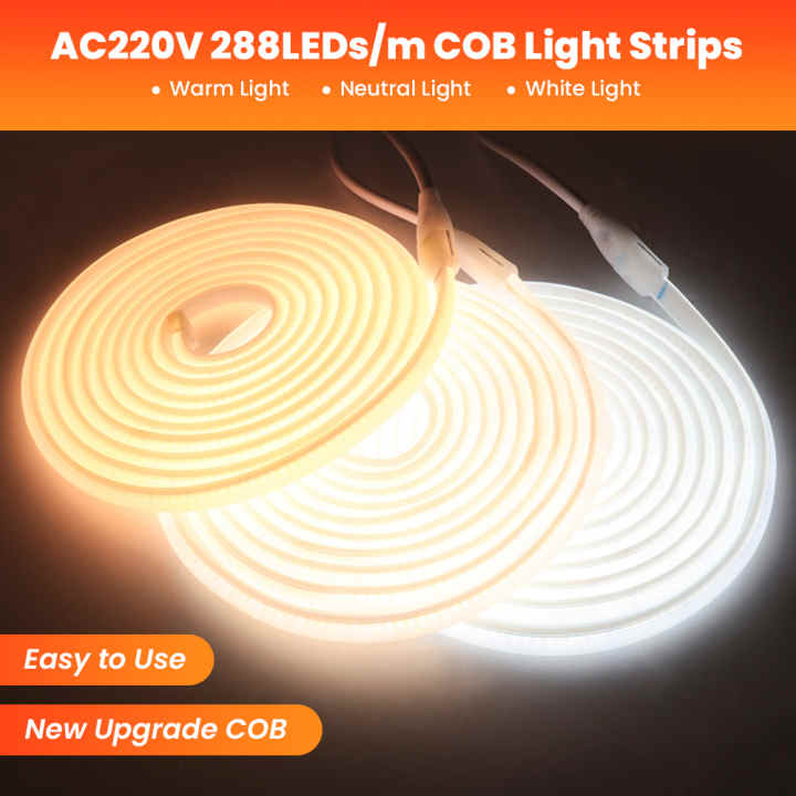 Tira de luces LED COB, 220V, 288LED/m, cinta de neón de silicona