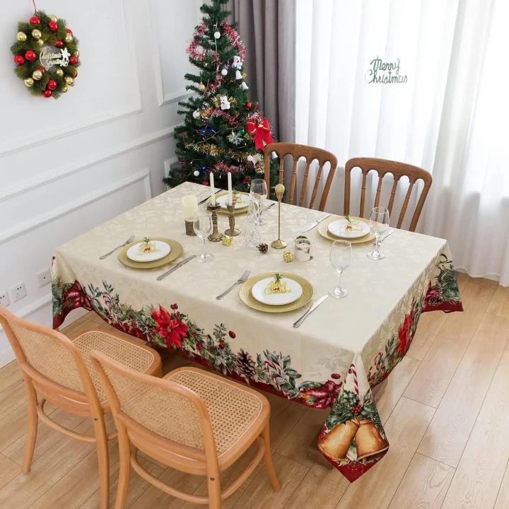 Mantel Rectangular De Navidad, 60 X 70 Pulgadas, Patrón De Cinta De Acebo, Lavable, Resistente A Las Arrugas Manteles De Vacaciones Para Reuniones Familiares De Navidad Mesa De Comedor