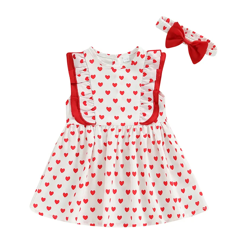 Vestidos de Día de San Valentín para bebé recién nacido, sin mangas, cuello  redondo, volantes, corazones, vestido de fiesta informal forrado, blanco,  rojo, 6M-3T | Miravia