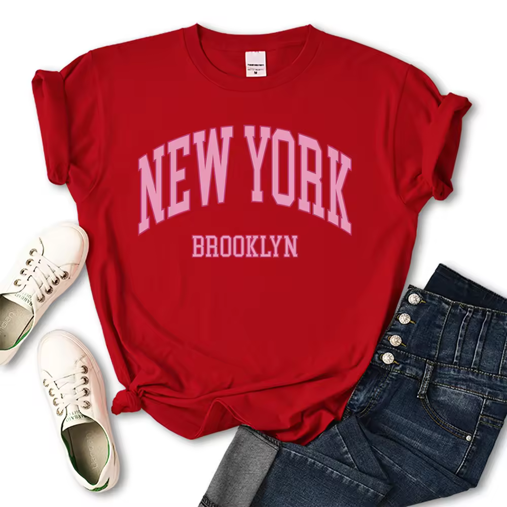 Camiseta con letras de Nueva York Brooklyn para mujer, camiseta transpirable para el sudor