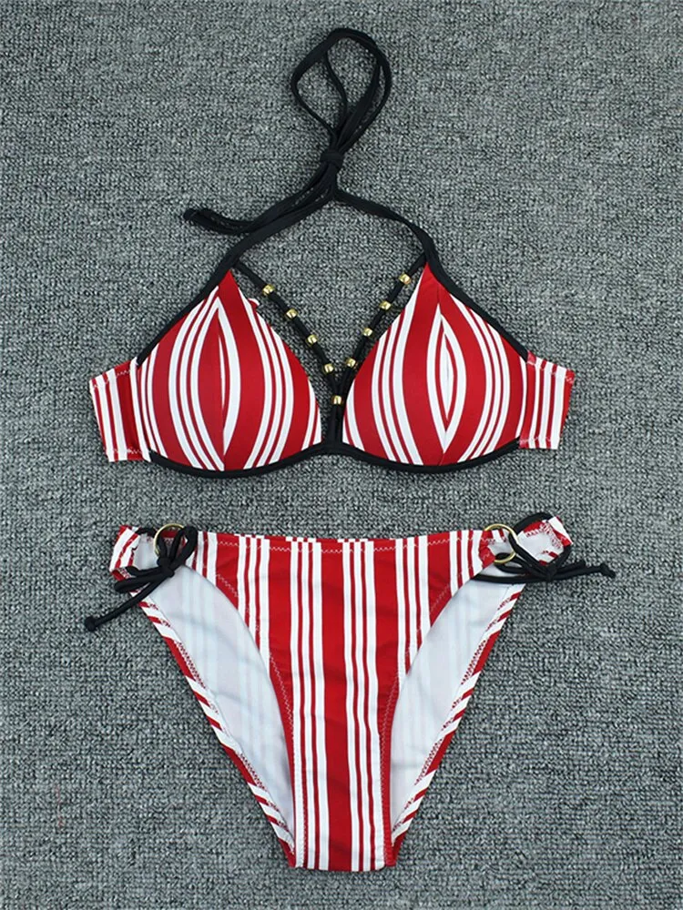Bikinis con cordones para mujer, traje de baño con cuello Halter, conjunto de Bikini Sexy cintura alta, tangas de natación para mujer, ropa de playa de verano 2023 | Miravia