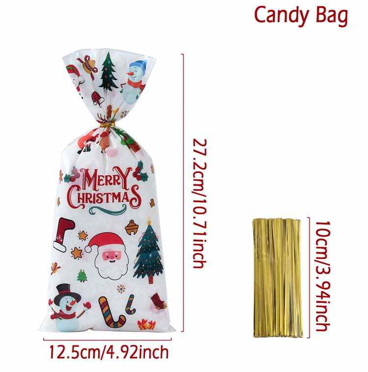 10 Bolsas Con Ventana Para Galletas Navideñas + Pegatinas De Papá Noel - Kraft Negro, 26.5 X 8.5 X 5 Cm