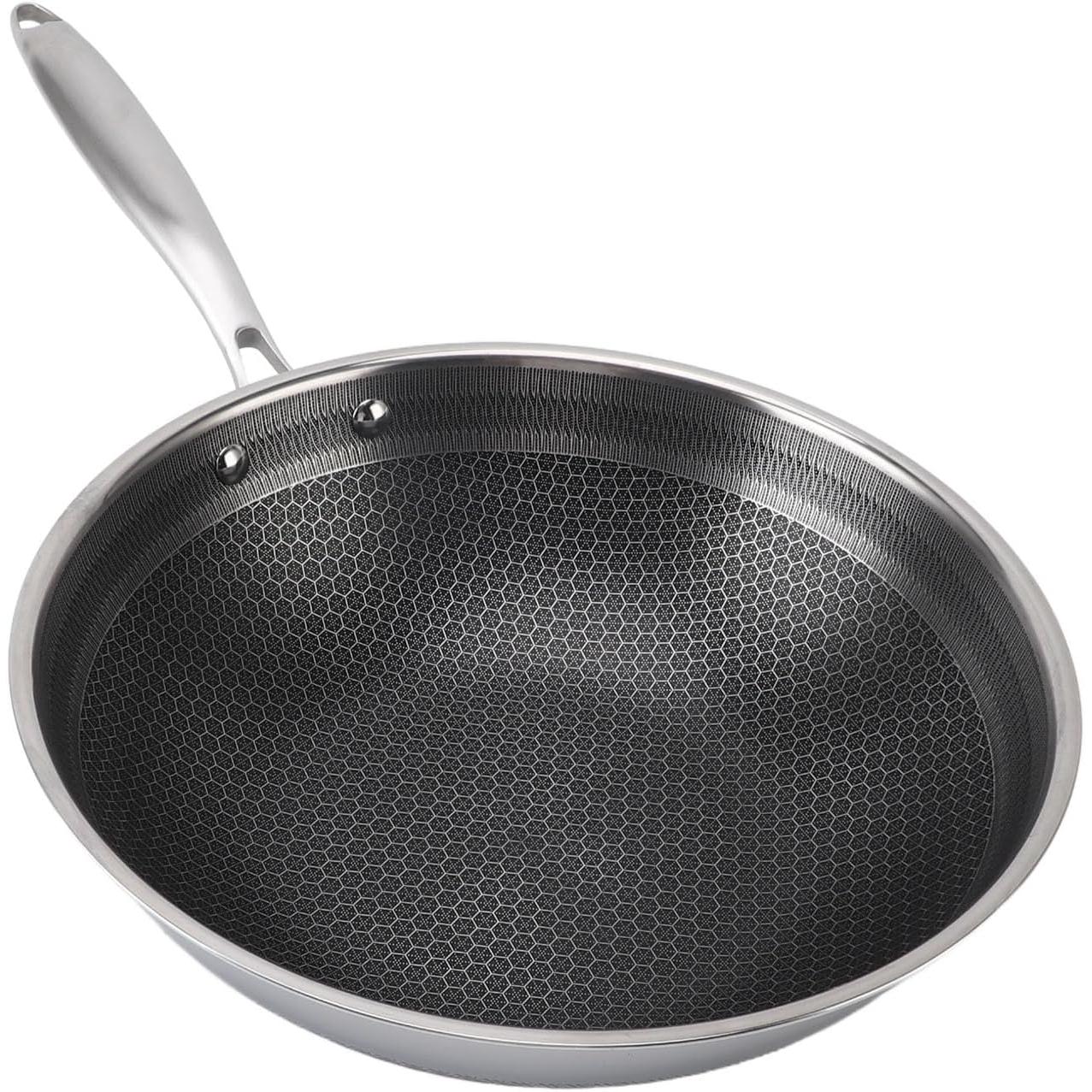 Sartén de Acero Inoxidable, 32 CM , Sartén Antiadherente para Cocinar, Utensilios de Cocina de Acero Inoxidable Aptos para Lavavajillas para Estufas de Inducción y Estufas de Gas (316SUS
