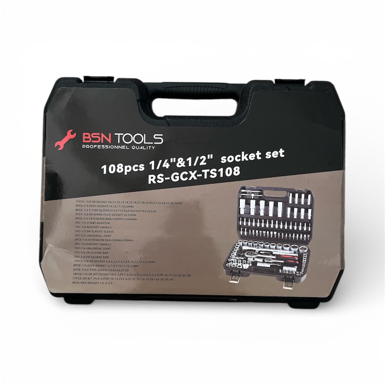 JUEGO DE 108 PIEZAS  - INCLUYE MALETIN  - ACERO - JUEGO DE LLAVES PRFESIONALES - ROBUSTO MALETIN