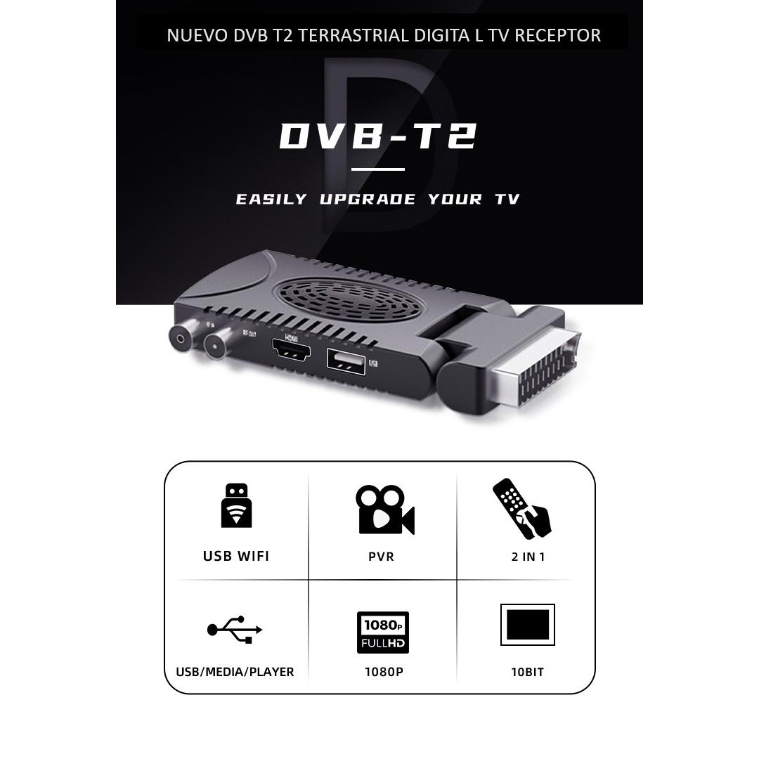 Receptor TDT Klack RICD1230 Sintonizador DVB-T2, USB Euroconector