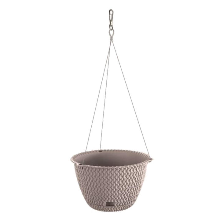 Vaso Sospeso Rotondo Prosperplast Splofy – 4,8 Litri, Colore Mocca, 27x16,6 Cm, Con Sottovaso Autobloccante, Effetto Intreccio, Per Interni E Balconi - 5