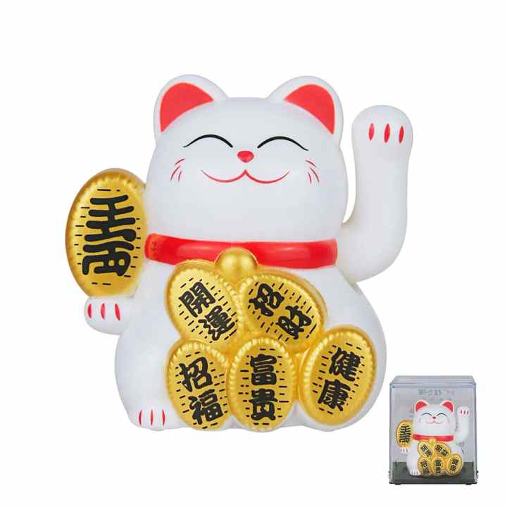 SASKATE Gato de la suerte, alimentado por energía solar, diseño de gato Maneki Neko, estatua de gato de la fortuna, adorno de Feng Shui para el automóvil doméstico (champán de personaje