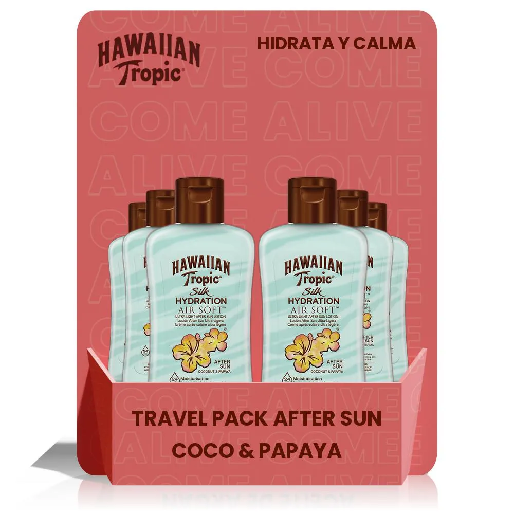 HAWAIIAN TROPIC- Pack 6 Mini Aftersun de viaje Silk Hydration Air Soft 60 ml - 6 unidades - 1