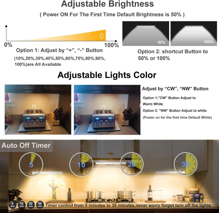 Paquete de 3 luces LED para armario que funcionan con pilas, 31 luces LED  recargables con sensor de movimiento para debajo del armario, luz nocturna  inalámbrica para pegar en cualquier lugar para