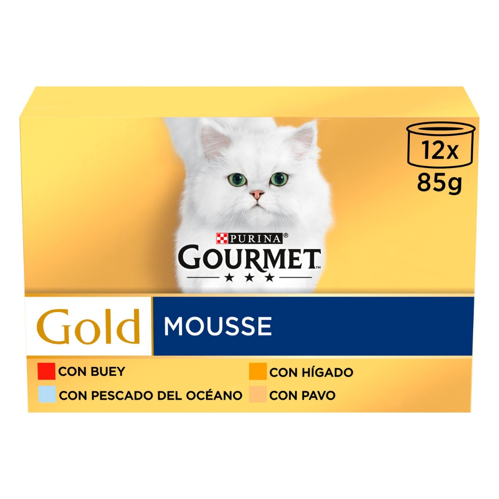 Pack de 12 latas de comida húmedas para gatos Purina Gourmet Gold Mousse por sólo 6,16€ ¡¡44% de descuento!!