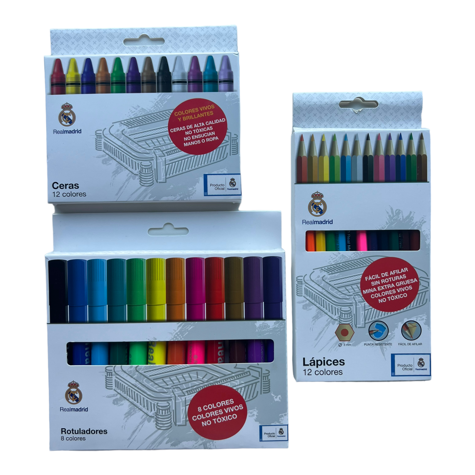 Set de 12 lápices + 12 rotuladores + 12 ceras multicolor Real Madrid Set de 12 lápices + 12 rotuladores + 12 ceras multicolor Real Madrid