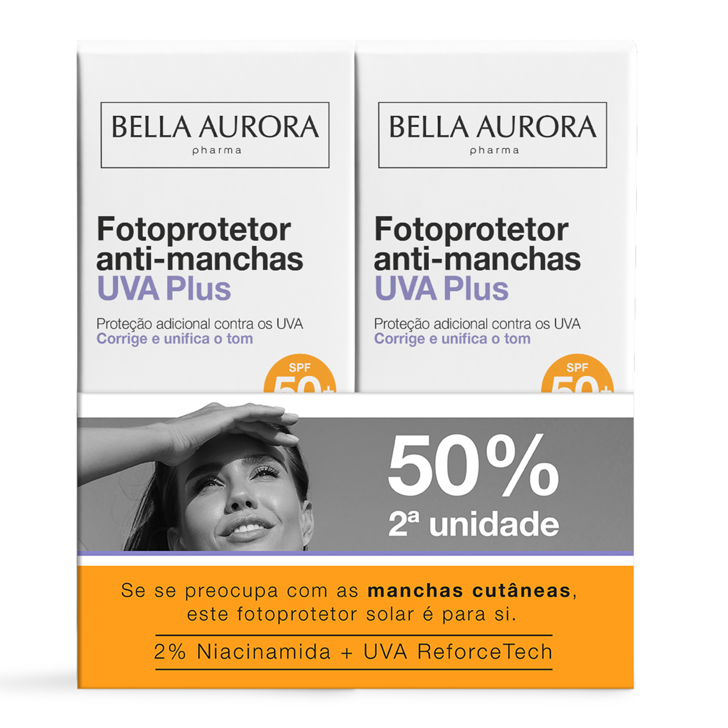 Pack de 2 fotoprotectores anti-manchas Bella Aurora UVA Plus por sólo 24,47€ ¡¡30% de descuento!!