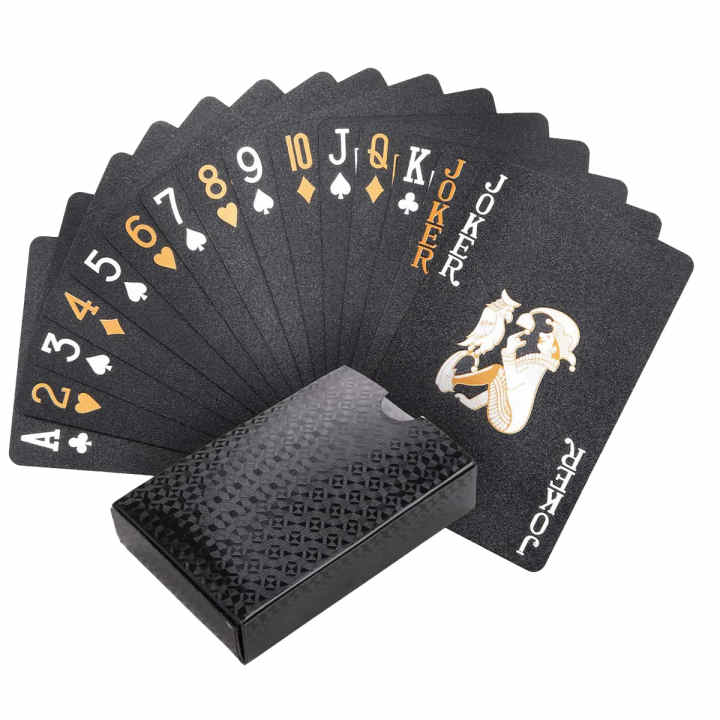 Trendcool - Baraja De Póker Impermeable De Plástico De Alta Calidad, 54 Cartas (incluye 2 Comodines), Tamaño 8,7x5,7 Cm, Diseño Elegante En Negro Con Detalles Dorados O Plateados, Ideal Para Juegos De Mesa Y Regalos