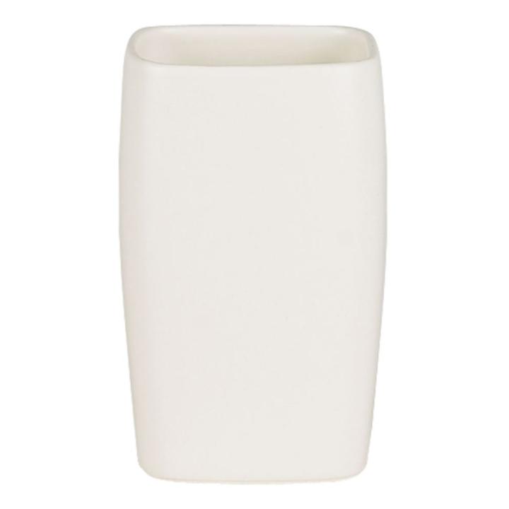 Spirella Zahnputzbecher Relief - Grauer Keramik-Becher Mit Zahnbürstenhalter