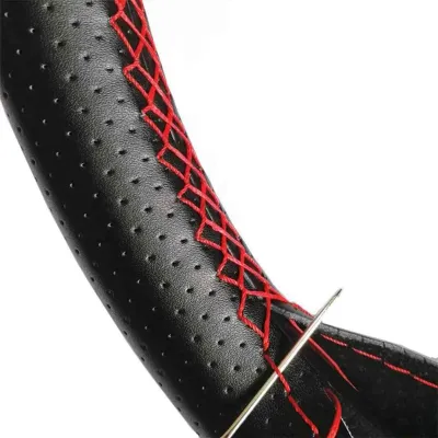 Funda Para Volante Cosida A Mano - Microfibra Antideslizante, Incluye Aguja E Hilo, Para Diámetro 37-38 Cm (Negro)