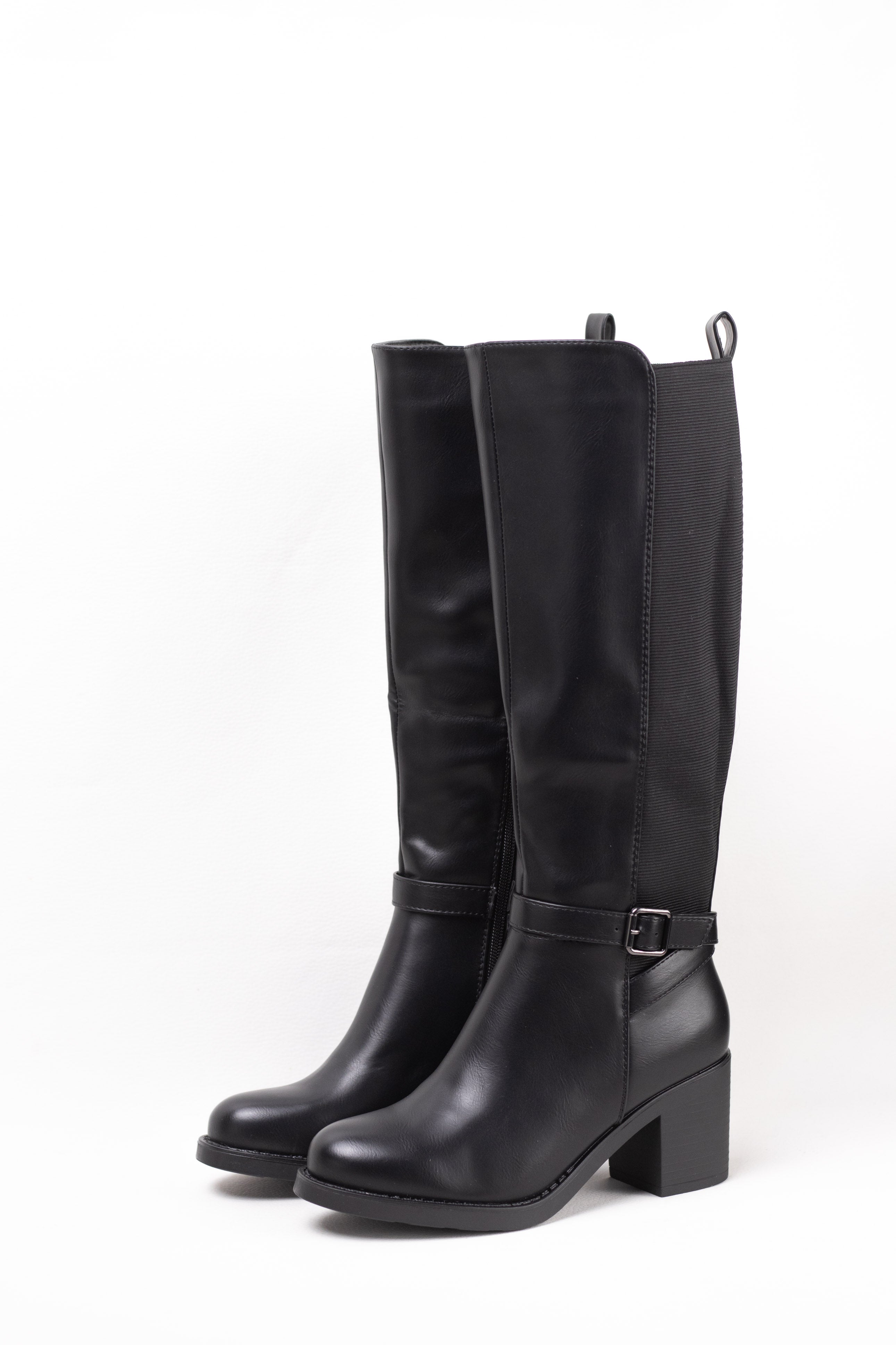 Botas altas marrones de tacón ancho cómodo para mujer 5790