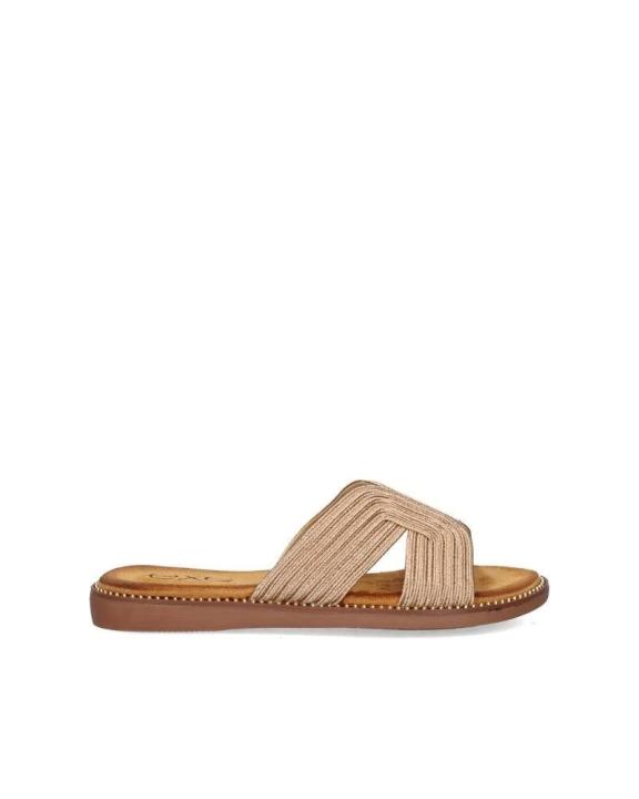 Sandalias Abiertas Exé EXE Para Mujer En Color Oro - Plano Cómodo, Estilo Casual Veraniego