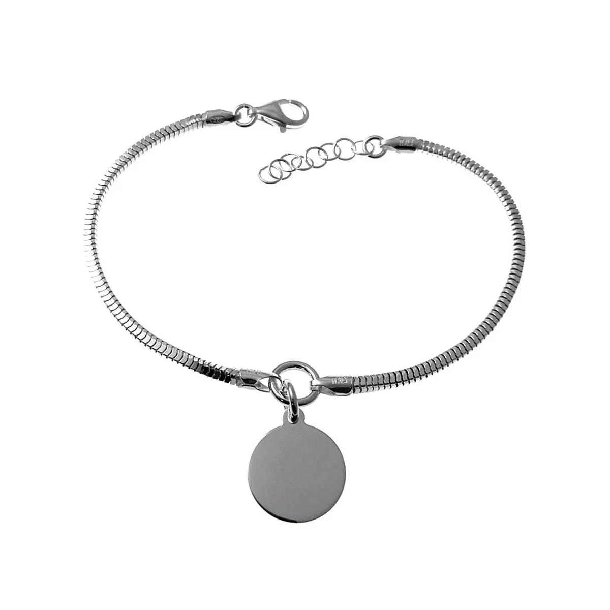 Pulsera Plata Ley 925m Cola De Topo Lapidada 18cm. Centro Chapa Redonda