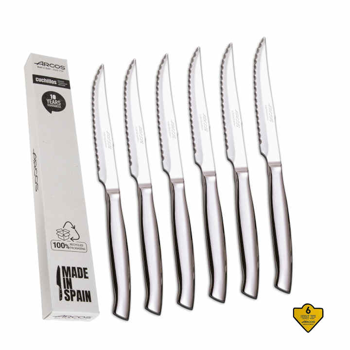 Arcos, cuchillos de mesa cuchillo mesa tradicional, 6 Piezas cuchillo  chuletero, mango nailon, Envase Eco