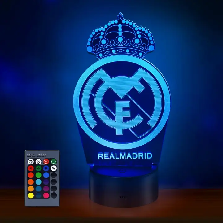 Lámpara Regalos Niño, real madrid Fútbol Lámpara 3D, 16 Colores de