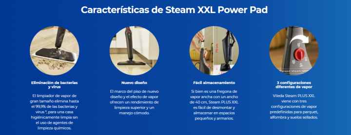Vileda Steam PLUS XXL + Recambio Power Pad, Mopa a vapor para una limpieza  más higiénica