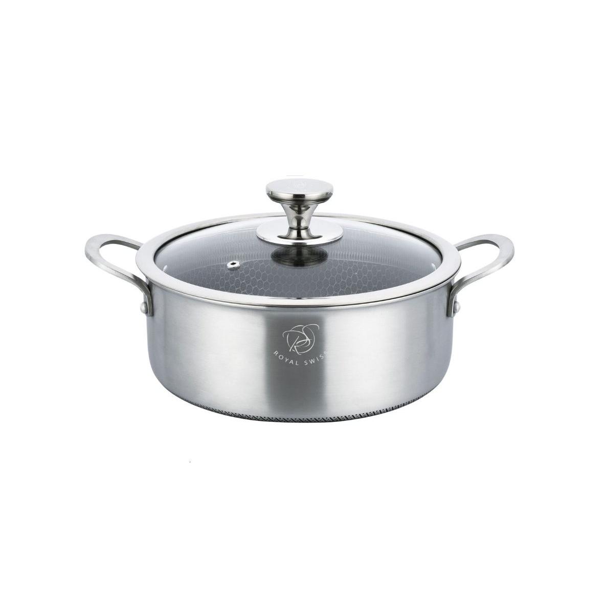 OLLA COLOR PLATA - 24 CM DIAMETRO - 4 LITROS - ROYAL SWISS - ACERO INOXIDABLE DE ALTA CALIDAD - LIBRE DE PFOA - TAPA VIDRIO TEMPLADO - APTO PARA TODO TIPO DE FUEGOS - APTO PARA INDUCCION - APTO LAVAVAJILLAS