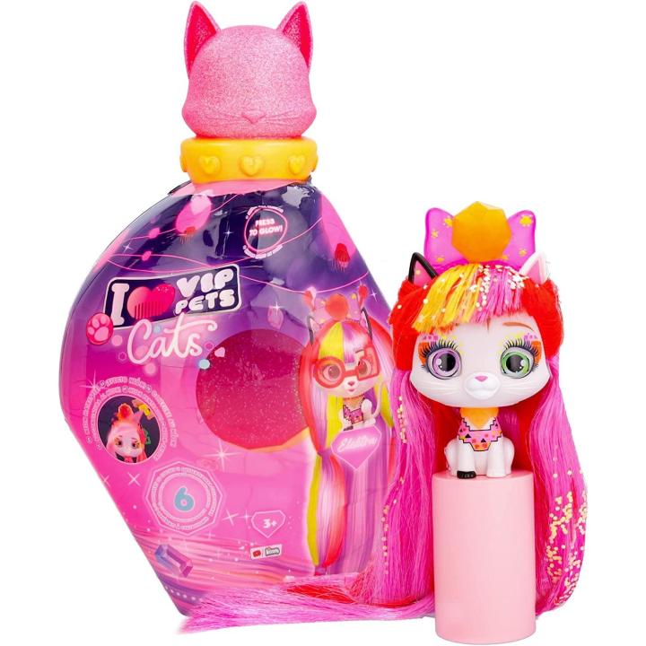 VIP Pets Cats Stormy | Gattina Collezionabile Con Capelli Fosforescenti E 15 Accessori, Giocattolo Per Bambine +3 Anni