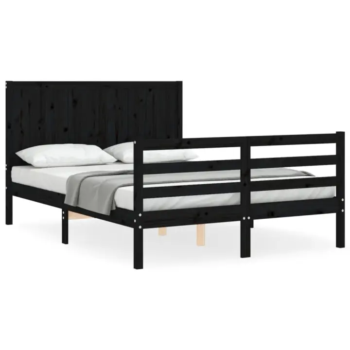 vidaXL Estructura cama de matrimonio con cabecero madera maciza negro