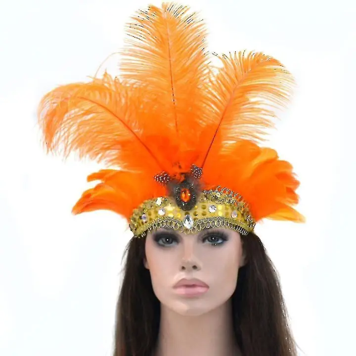 Women Sequins Rhinestone Feather Headband Show Halloween Dancing Party  Headpiece