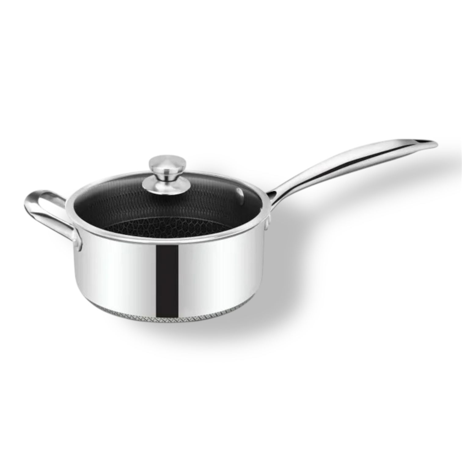 Cazo universal de 24 cm de acero inoxidable con tapa de cristal, con revestimiento antiadherente de panal, olla para leche, olla antiadherente para leche, olla para salsa