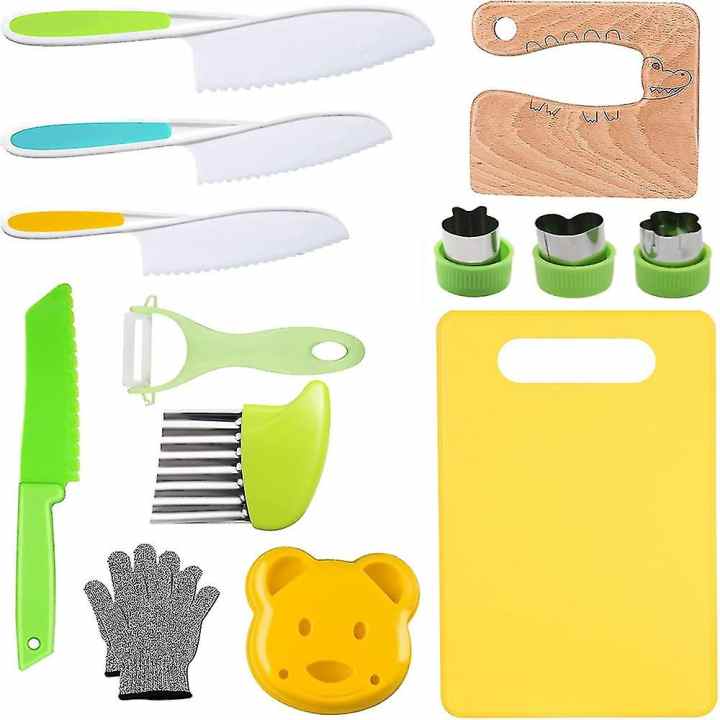 13 Pieces Wooden Kids Kitchen Knife Set For Real Cooking Kid Safe