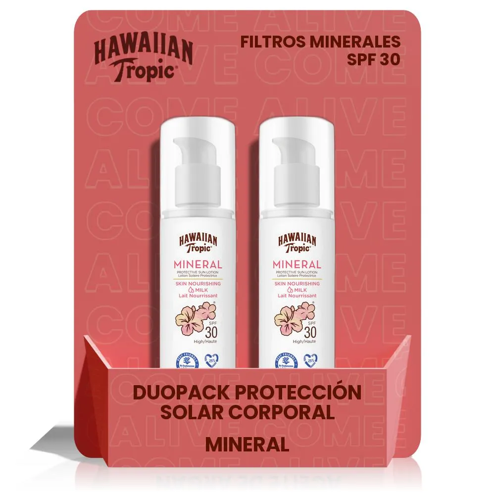 HAWAIIAN TROPIC - Duopack Loción Solar Mineral Body Factor SPF 30 - Crema solar Nutritiva Corporal de alta protección 100 ml - 2 unidades - 1