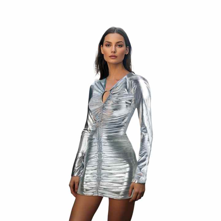 TRENDYOL Abito Lungo Donna Slim Fit, Scollo Rotondo, Maniche Corte, In Maglia, 96% Poliestere 4% Elastan, Taglia S (modella 172cm)